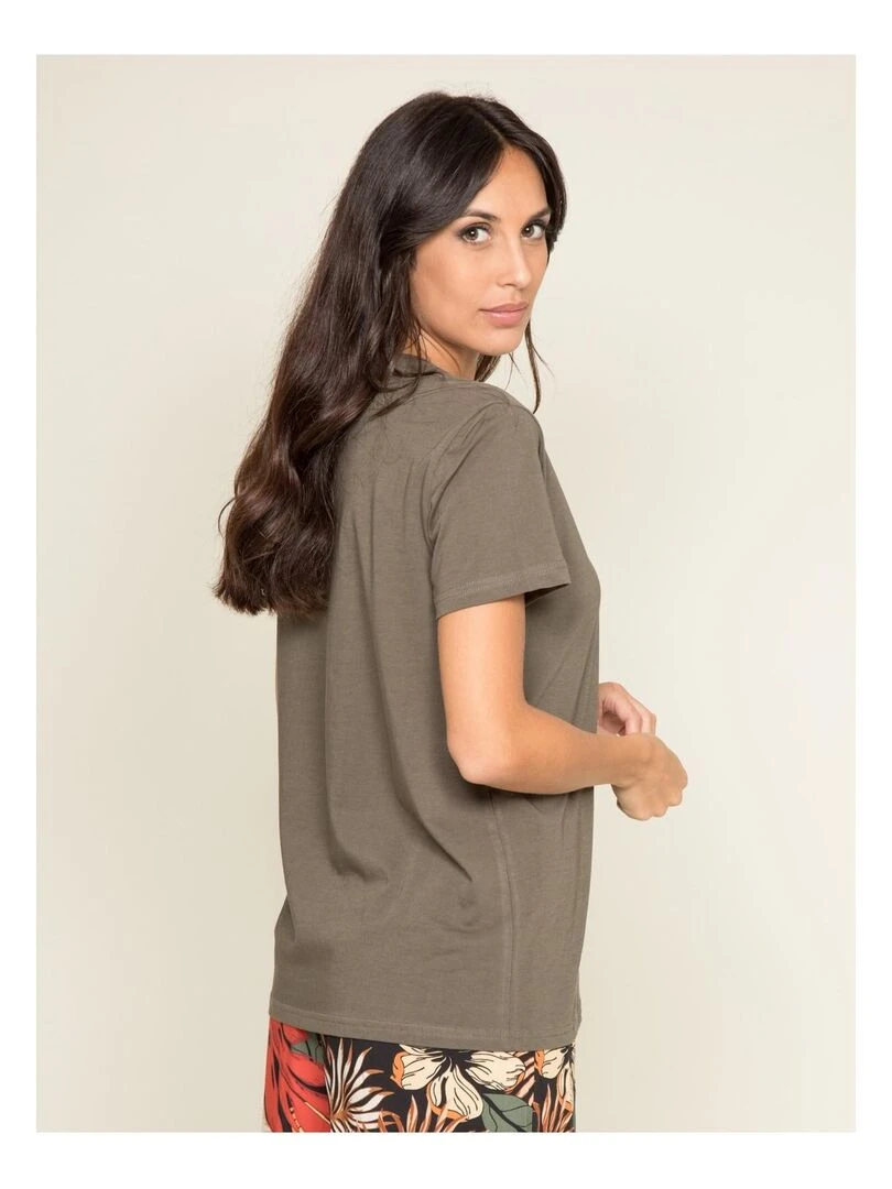 T shirt col rond message FIBEXO Kaki