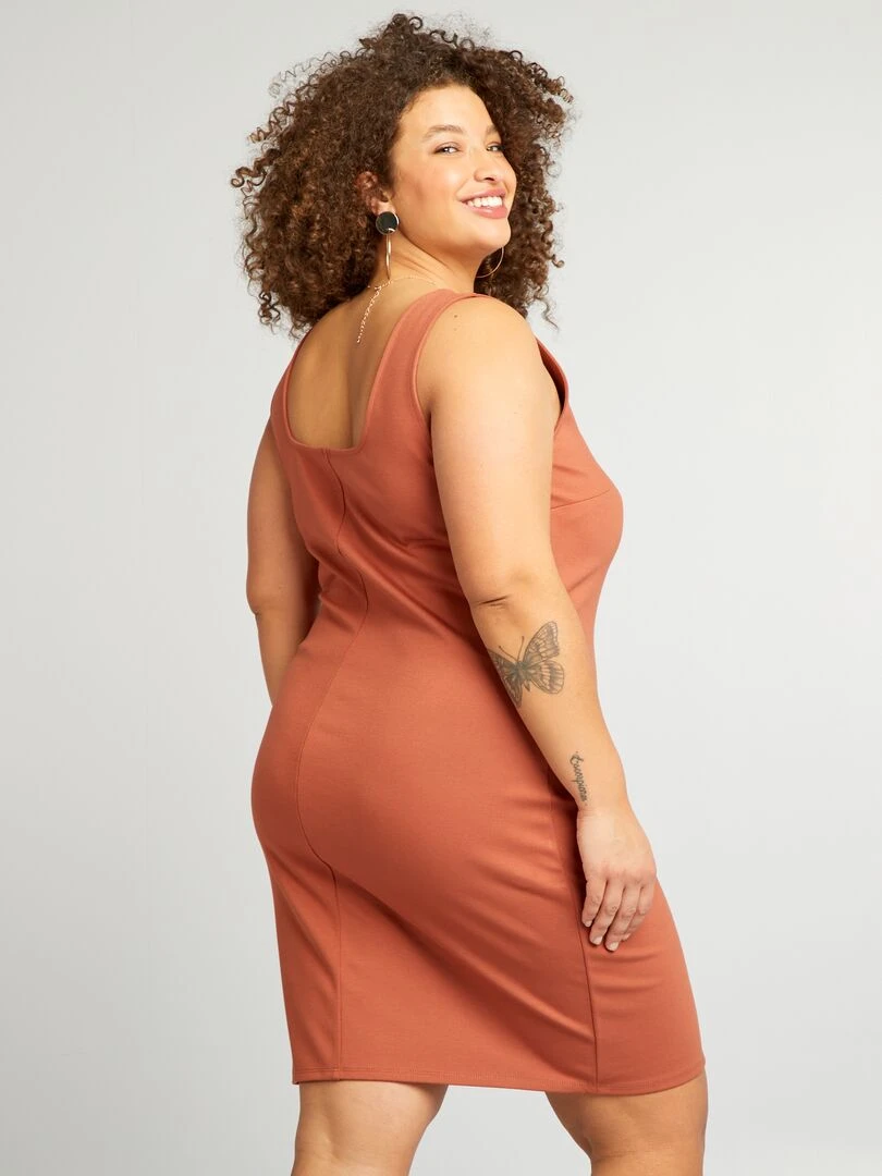 Robe courte en maille stretch   Marron
