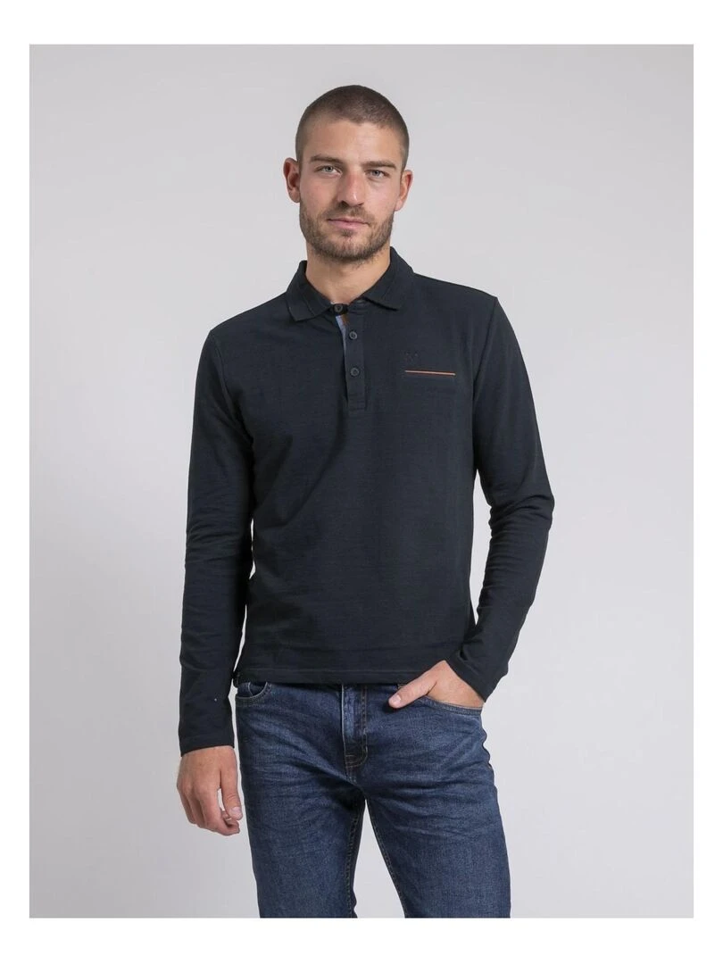 Polo manches longues pur coton PAYOSAN Bleu marine