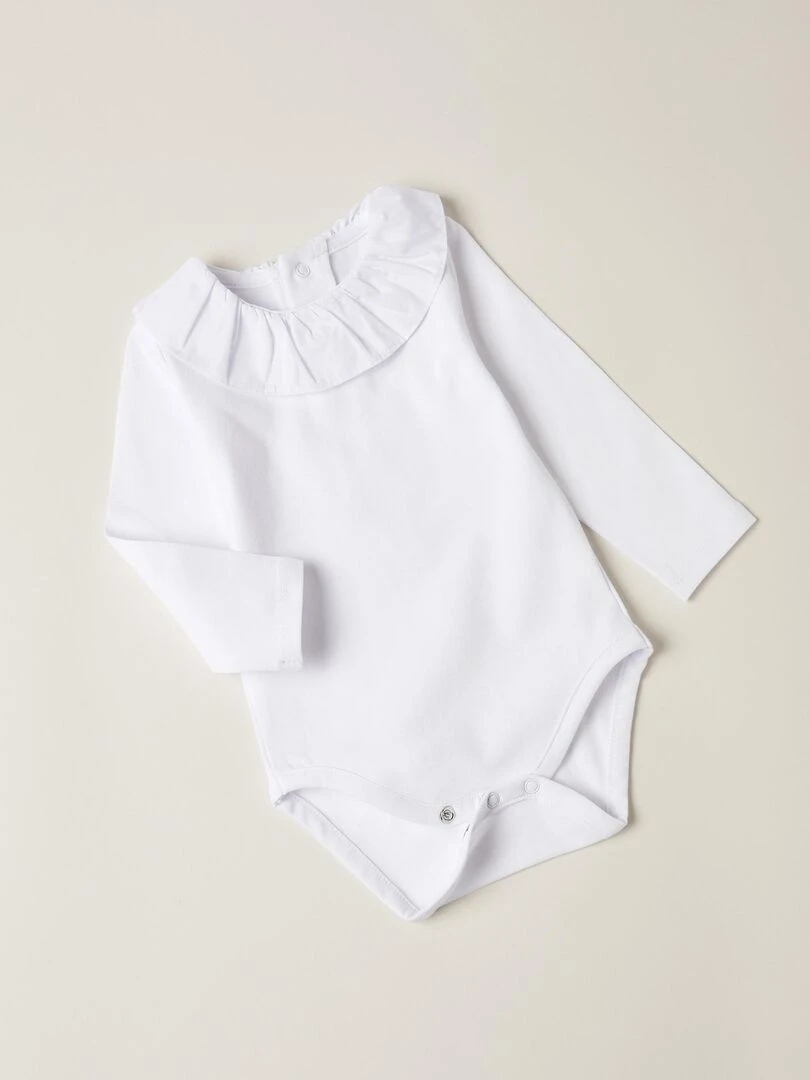Body en jersey de coton avec volant pour nouveau né manches longues ESSENTIALS LINE   Blanc