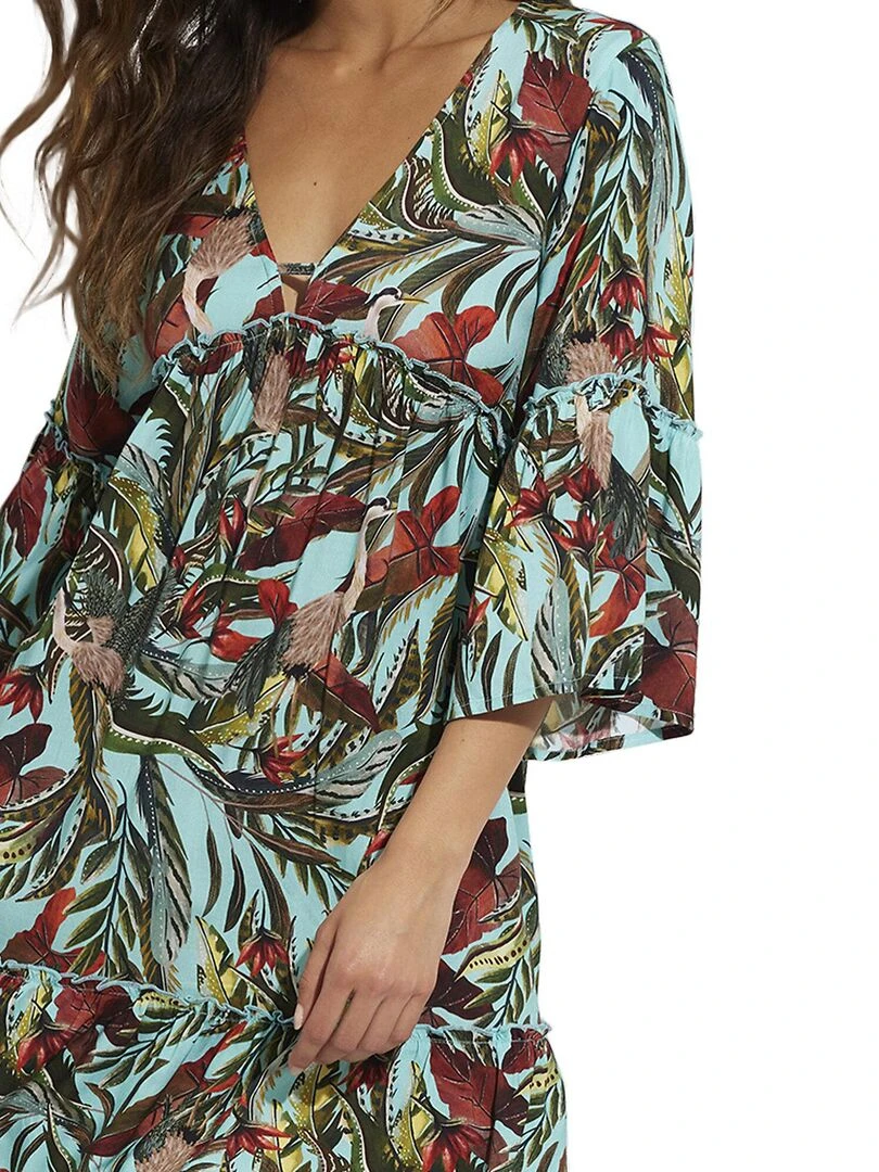 Robe de plage manches trois quarts Galapagos   Bleu turquoise
