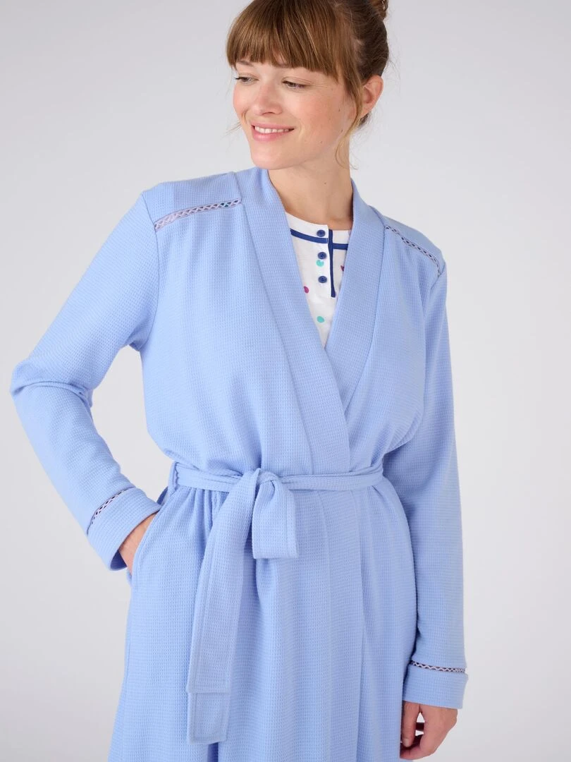 Robe de chambre maille fantaisie gaufrée Damart Bleu azur