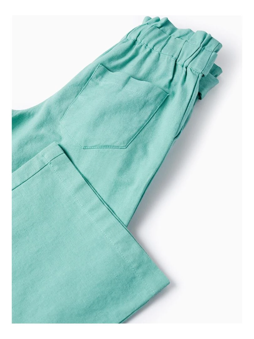 Pantalon en Coton et Lin pour Fille 'Wide Leg'   Vert