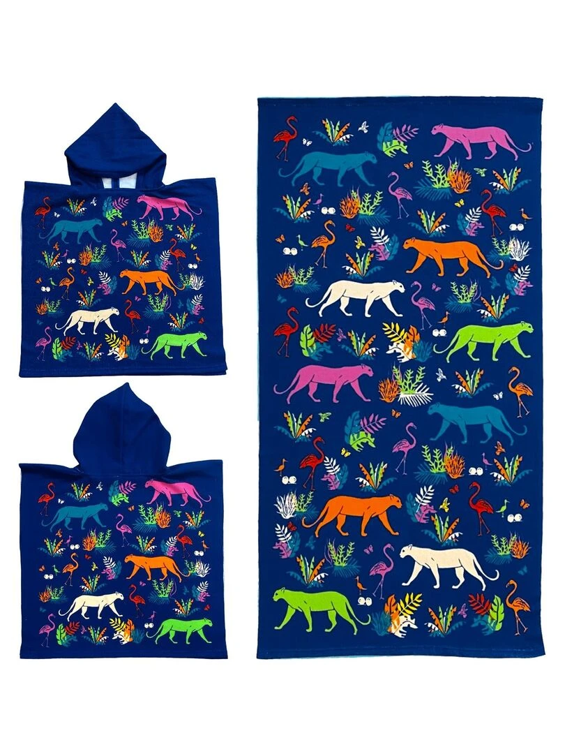 Pack ponchos et serviette microfibre enfant Junga Bleu marine
