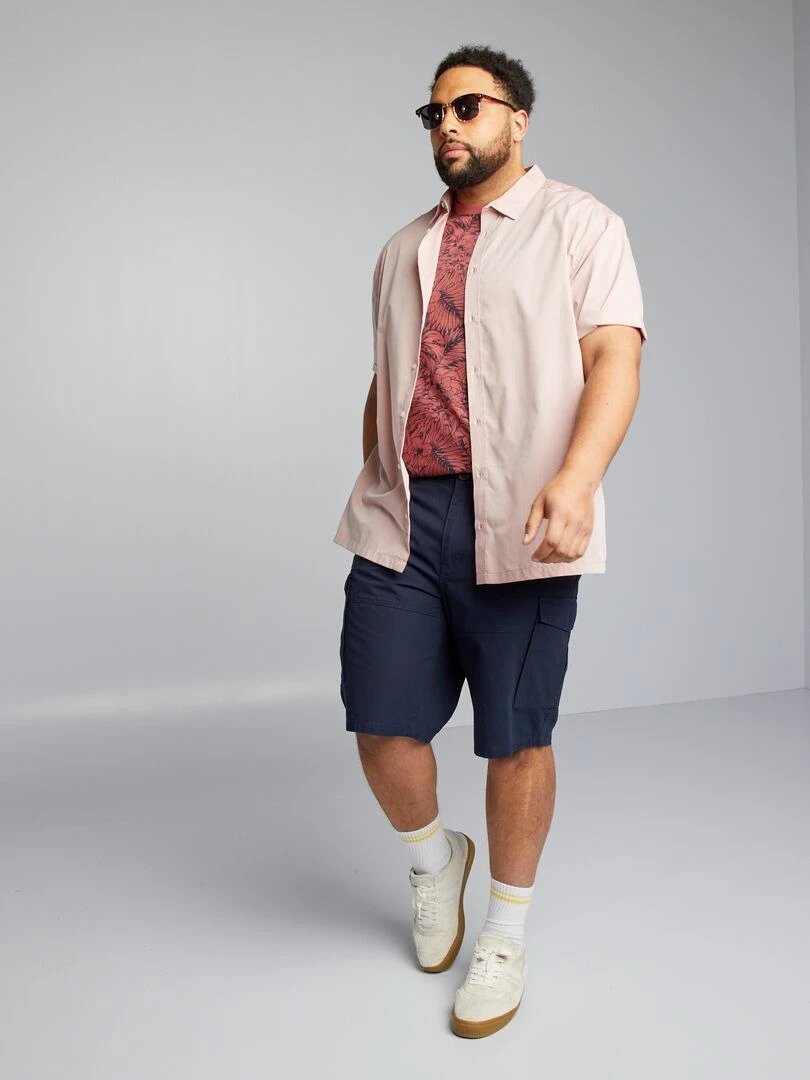 Chemise en popeline manches courtes Rose