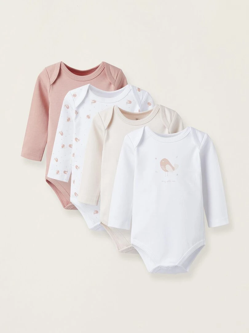 Pack de 4 bodies pour bébé et nouveau né 'Birds' manches longues ESSENTIALS LINE Multicolore