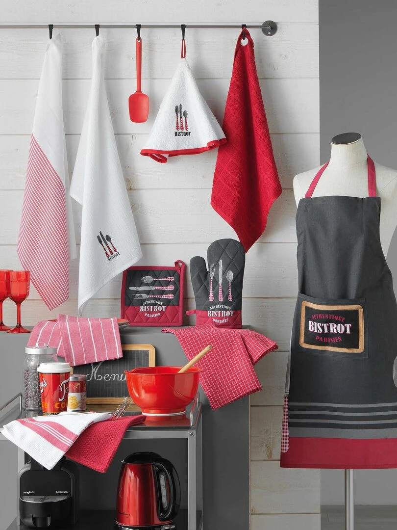 Gant et manique de cuisine Bistrot parisien   Rouge