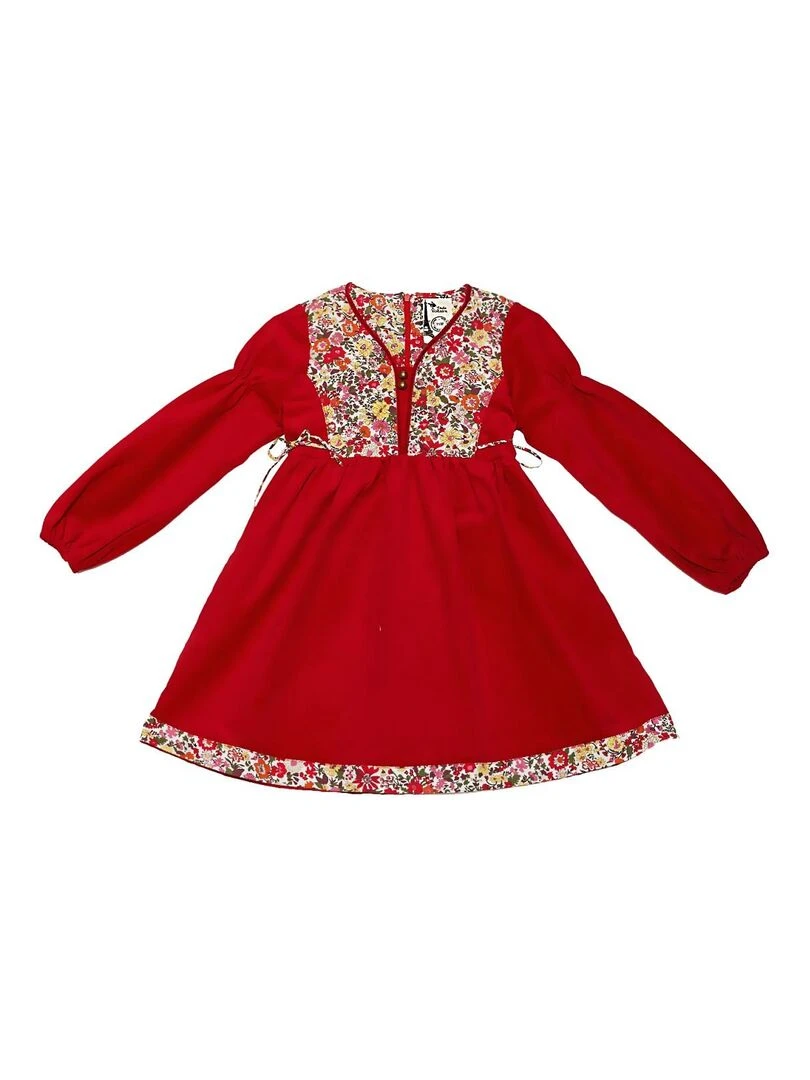 Robe de Noël Fille  Velours Rouge Fleuri Liberty Rouge  MARGOT   'LA FAUTE A VOLTAIRE'   Rouge
