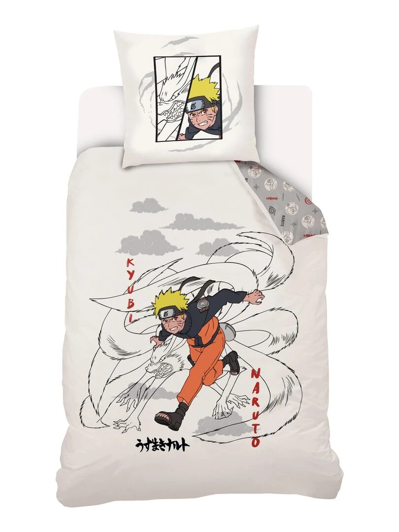 Housse de couette Naruto & Kyubi 140x200 cm et taie d'oreiller 100% Coton Beige