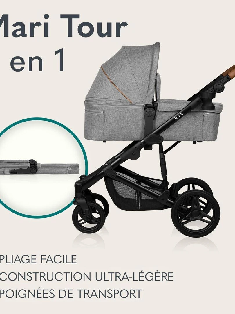 LIONELO Mari Tour Poussette bébé 3en1 compacte De 0 à 48 mois Gris Gris