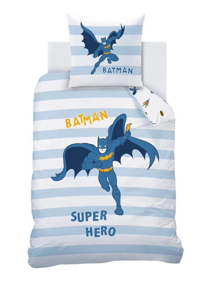 Parure de lit imprimée 100% coton  BATMAN TEAM   Bleu