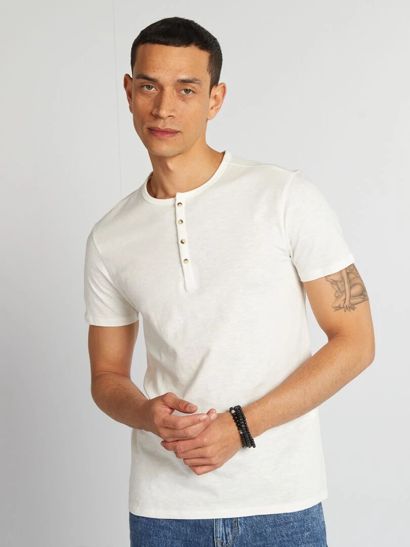 T shirt en jersey à col mao blanc