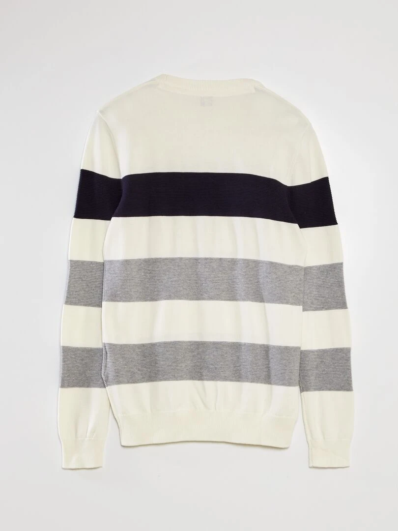 Pull en maille fine jauge Bleu marine/blanc/gris