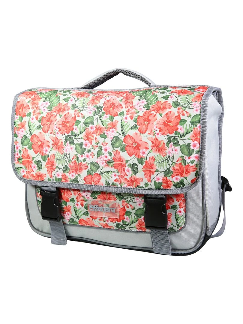 BAGTROTTER Cartable 38 cm Offshore Grise Fleurs Beige