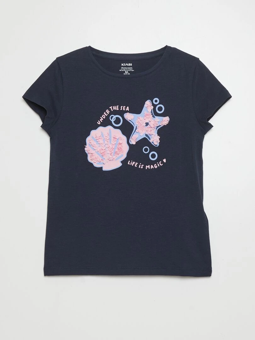 T shirt en coton à col rond Bleu marine