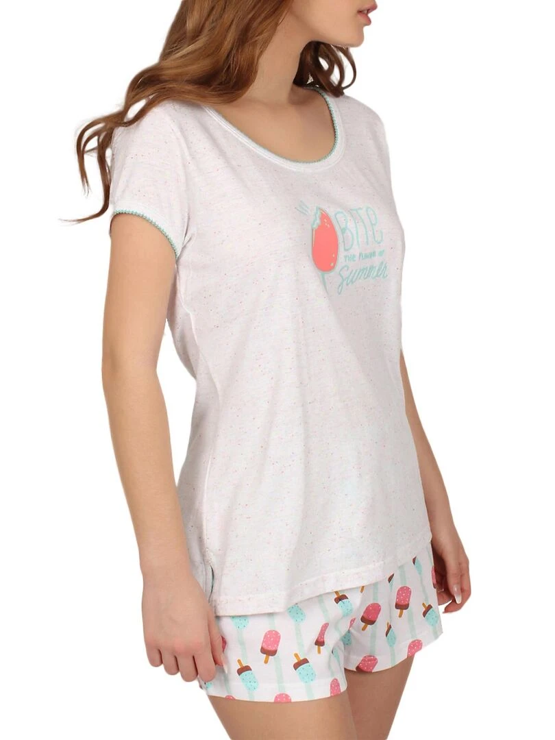 Pyjama short t shirt Summer Bites blanc   Blanc