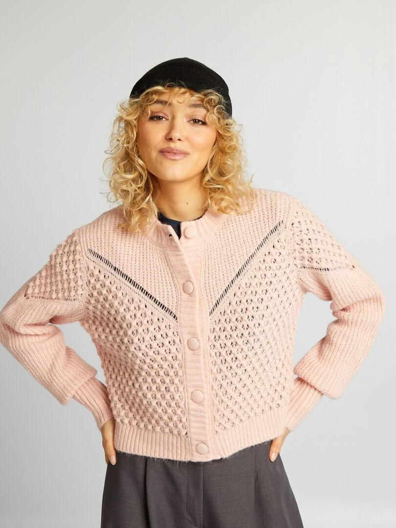 Gilet en maille mousse et fantaisie   Rose