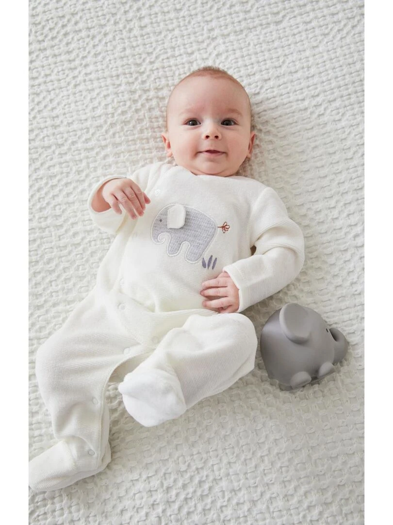 Pyjama naissance 1 pièce éléphant en jersey   Noukie's   Blanc