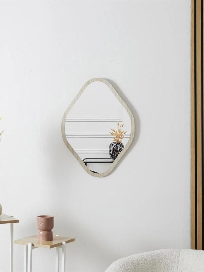 Miroir contour bois losange Elio H60 Beige clair