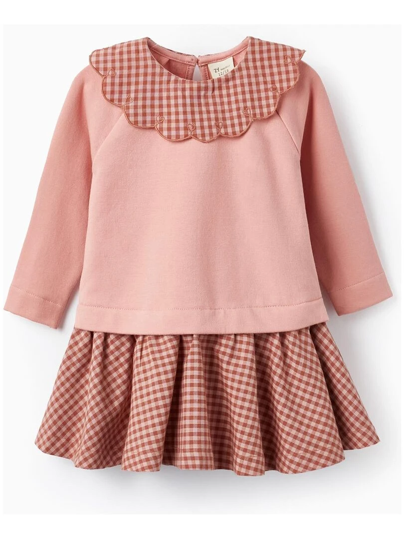 Robe en coton à carreaux Vichy pour bébé fille manches longues ACE CLUBS Rose