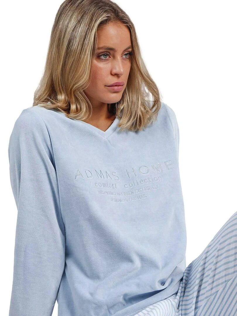 Pyjama pantalon top manches longues Comfort Home   Bleu