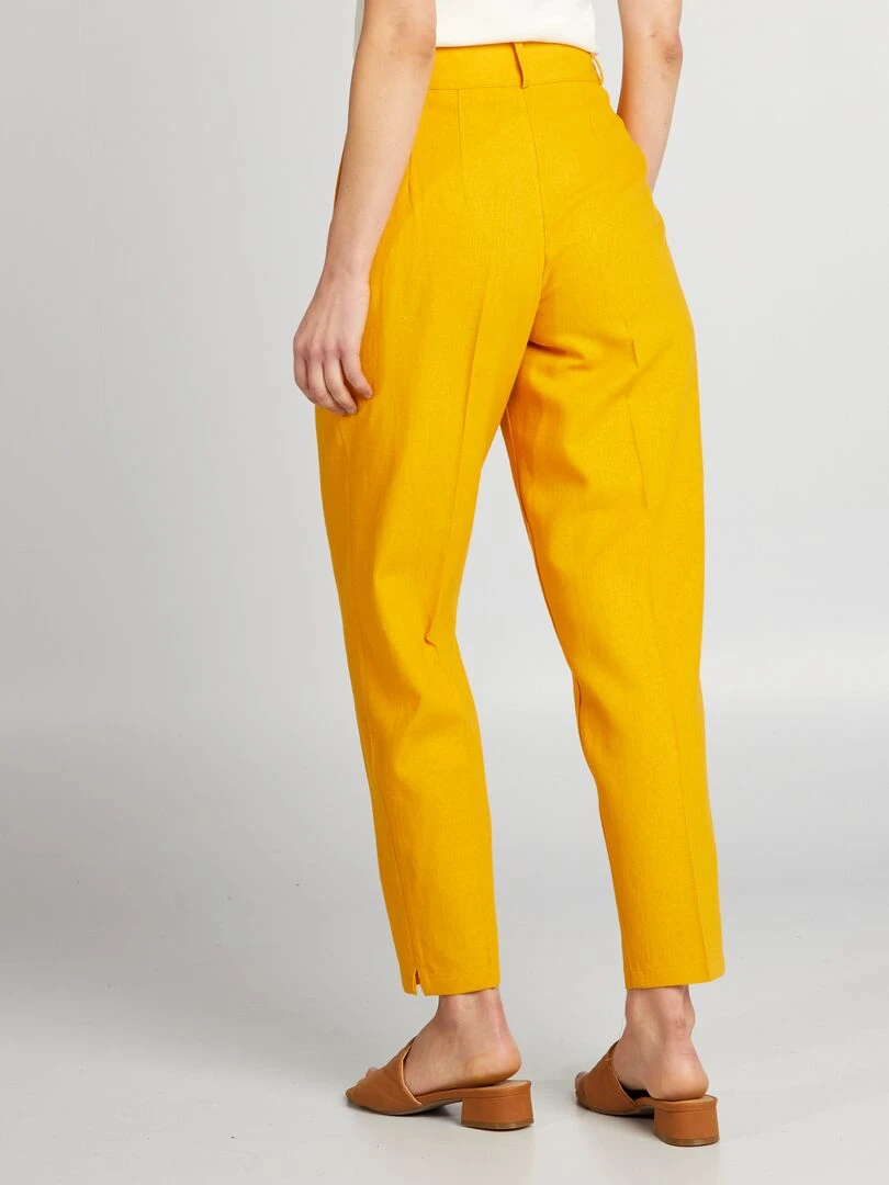Pantalon cigarette en lin   Jaune moutarde