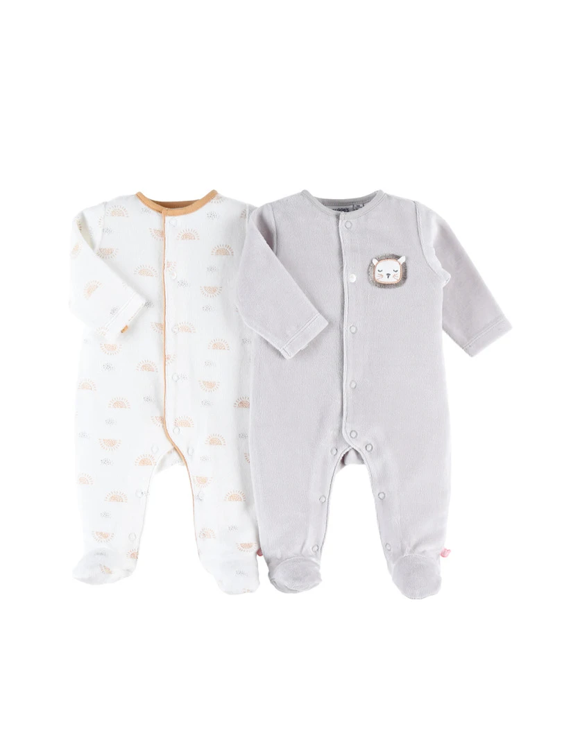 Set De 2 Pyjamas 1 pièce En Velours Clair/écru Noir Blanc