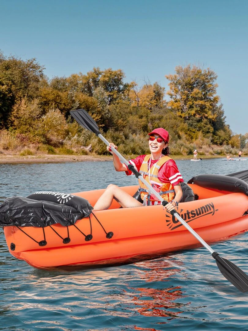 Canoé kayak gonflable 1 personne   accessoires fournis   PVC orange noir   Orange