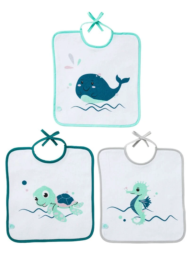 Lot de 3 bavoirs Marin 6 mois Bio Bleu
