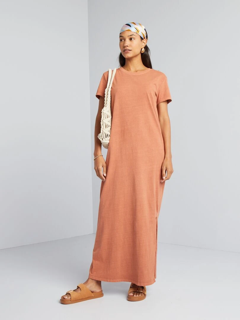 Robe T shirt maxi Marron