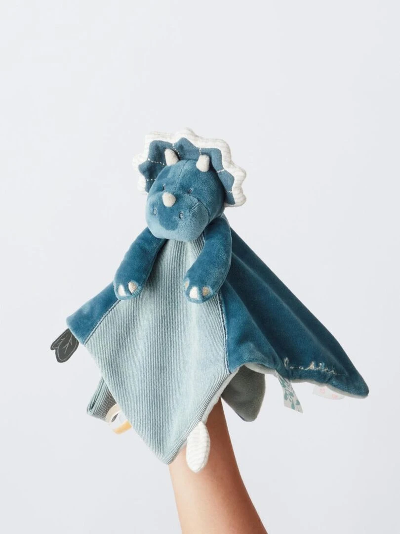 Doudou Plat Attache Sucette Ops Le Tricératops Tso   Bleu