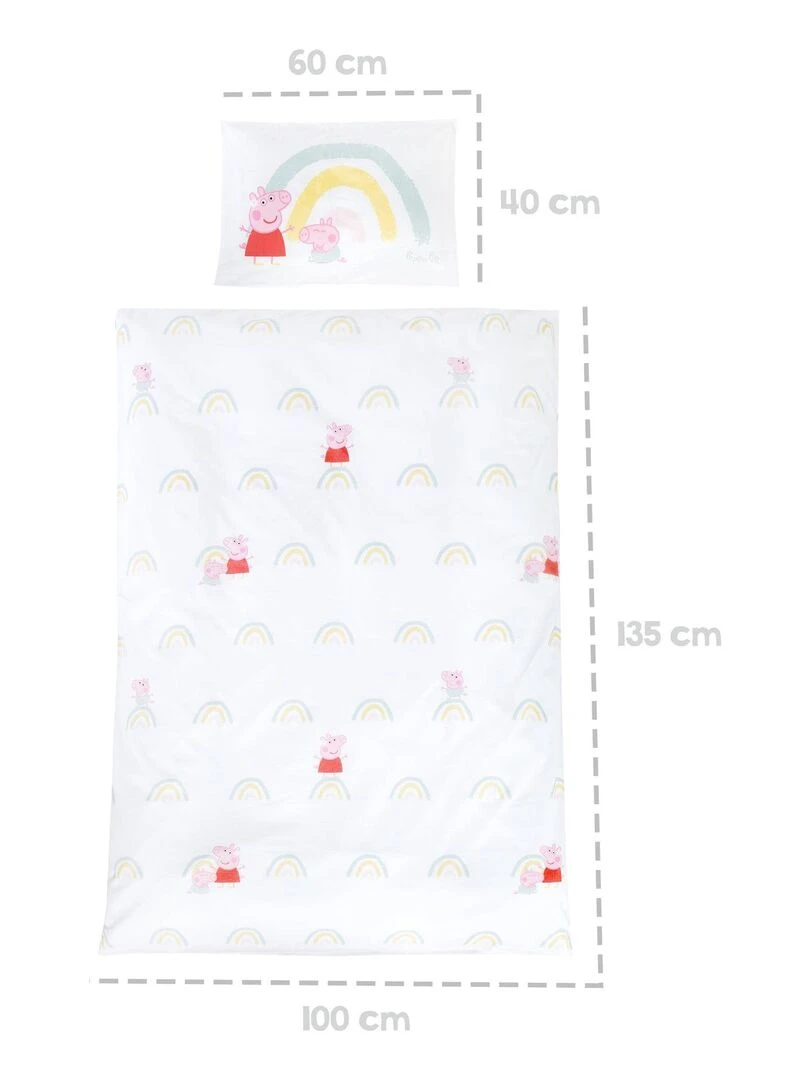 ROBA Parure de Lit Bébé 'Peppa Pig' 100 x 135 cm   2 Pièces   Motif Arc en Ciel   Rose   Gris   Blanc Rose Gris