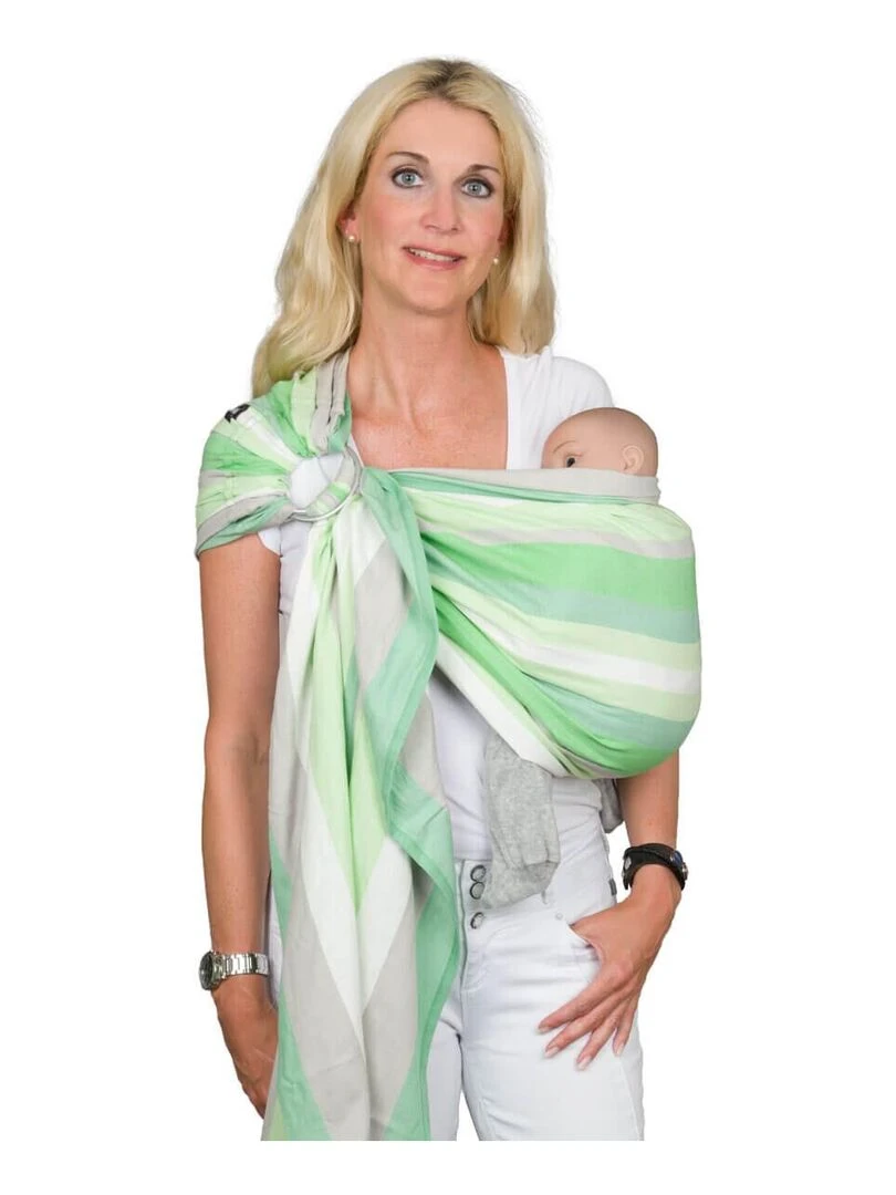Hoppediz Écharpe de portage Ring Sling Blanc Vert Gris