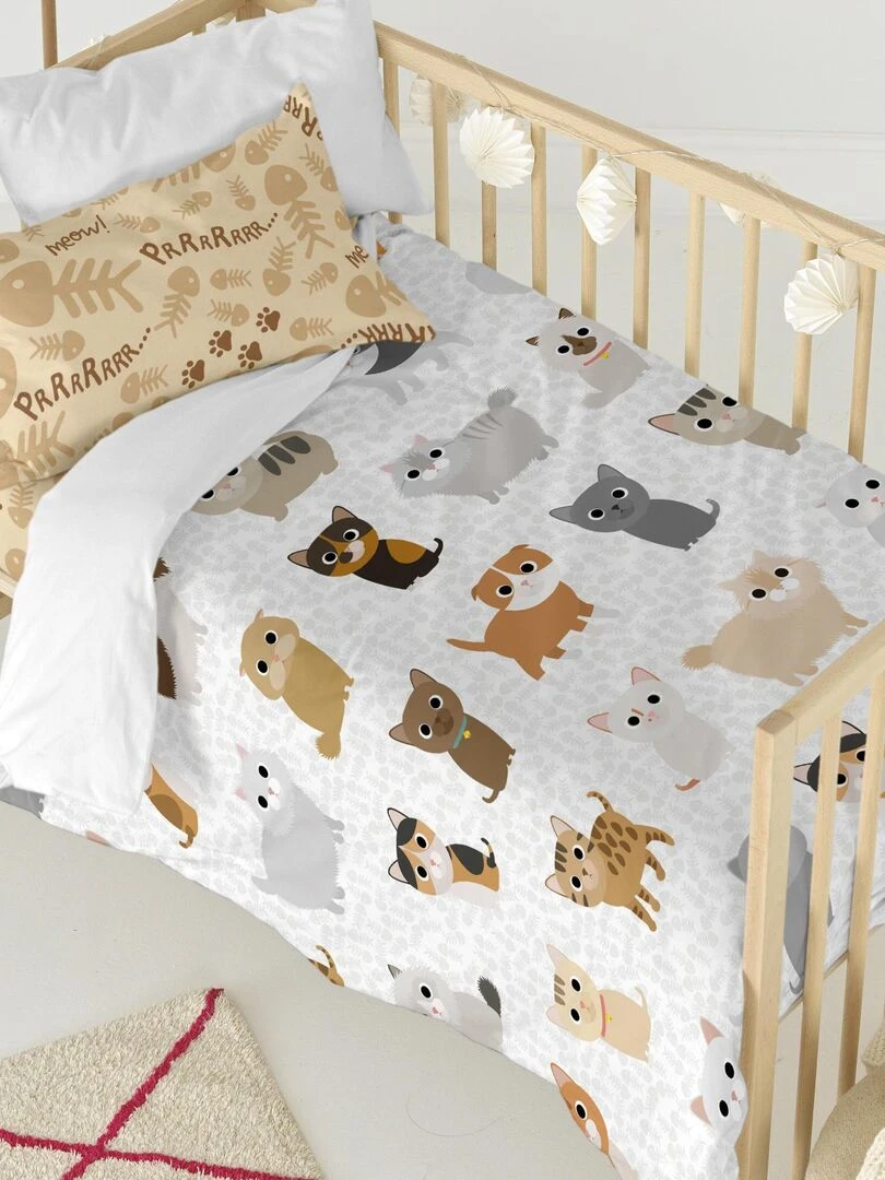 Parure housse de couette 2 pièces Cats "Happyfriday" Blanc