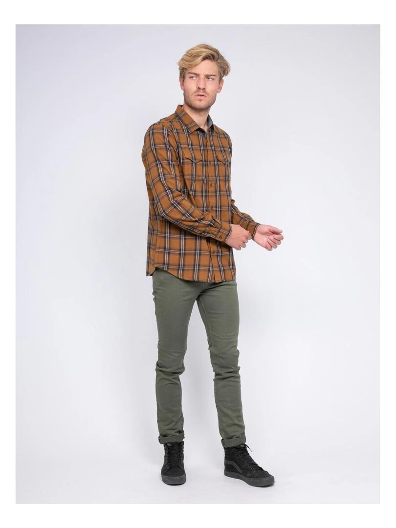 Chemise manches longues carreaux TORIKO   Marron