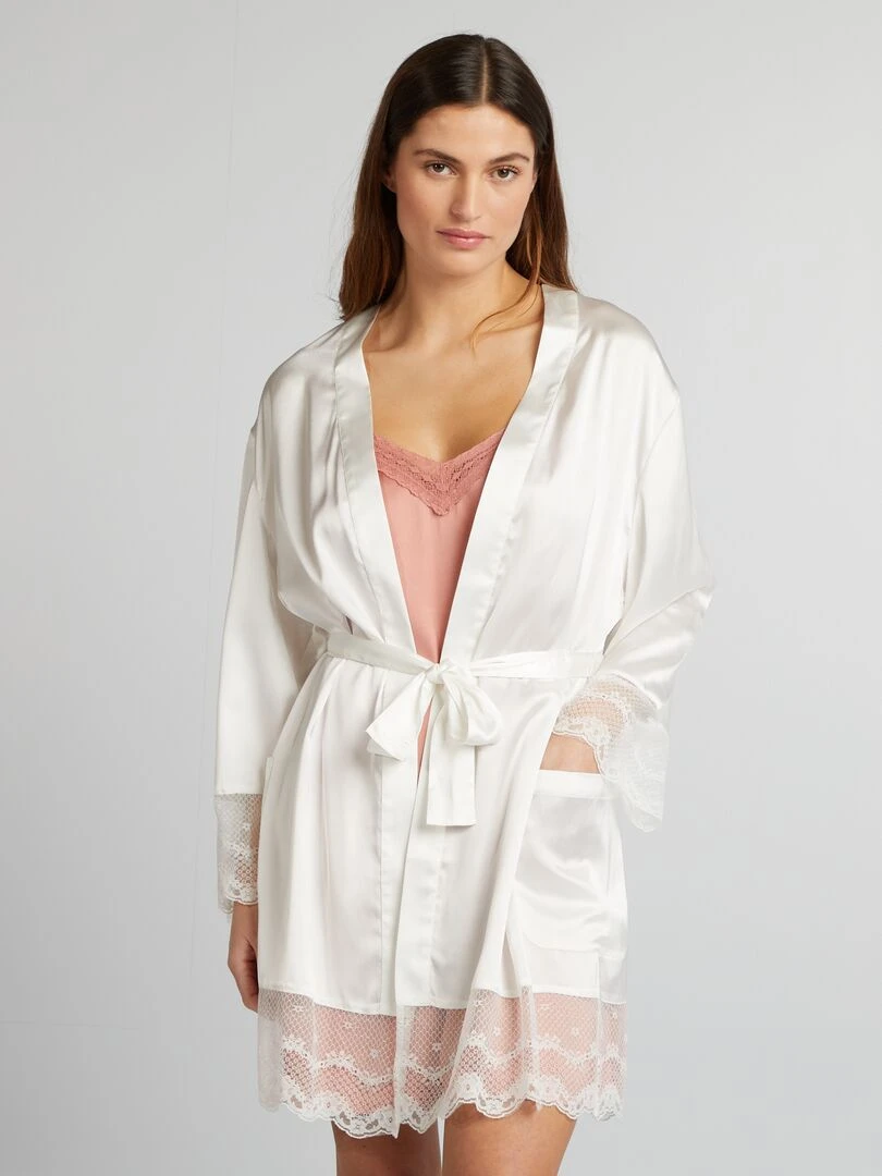 Robe de chambre fluide satinée   blanc