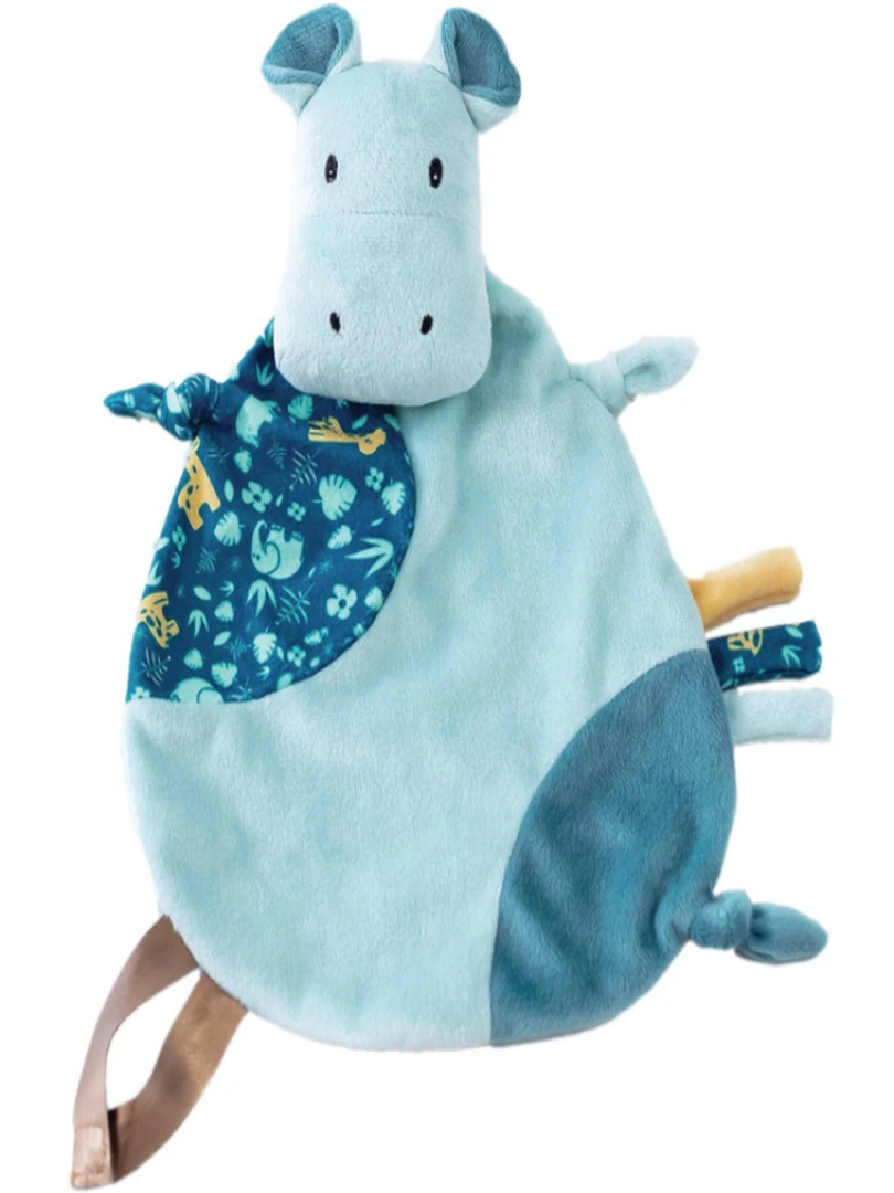 Doudou attache sucette Nini l'hippo Zanimo Bleu