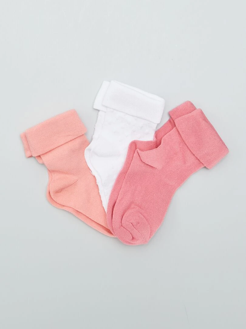 Lot de 3 paires de chaussettes à revers Rose