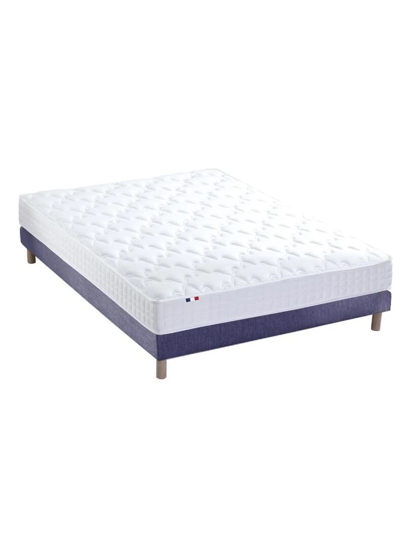 Ensemble Matelas accueil mémoire de forme MAM AZUR + Sommier Made in France Sommier Bleu denim Bleu Blanc