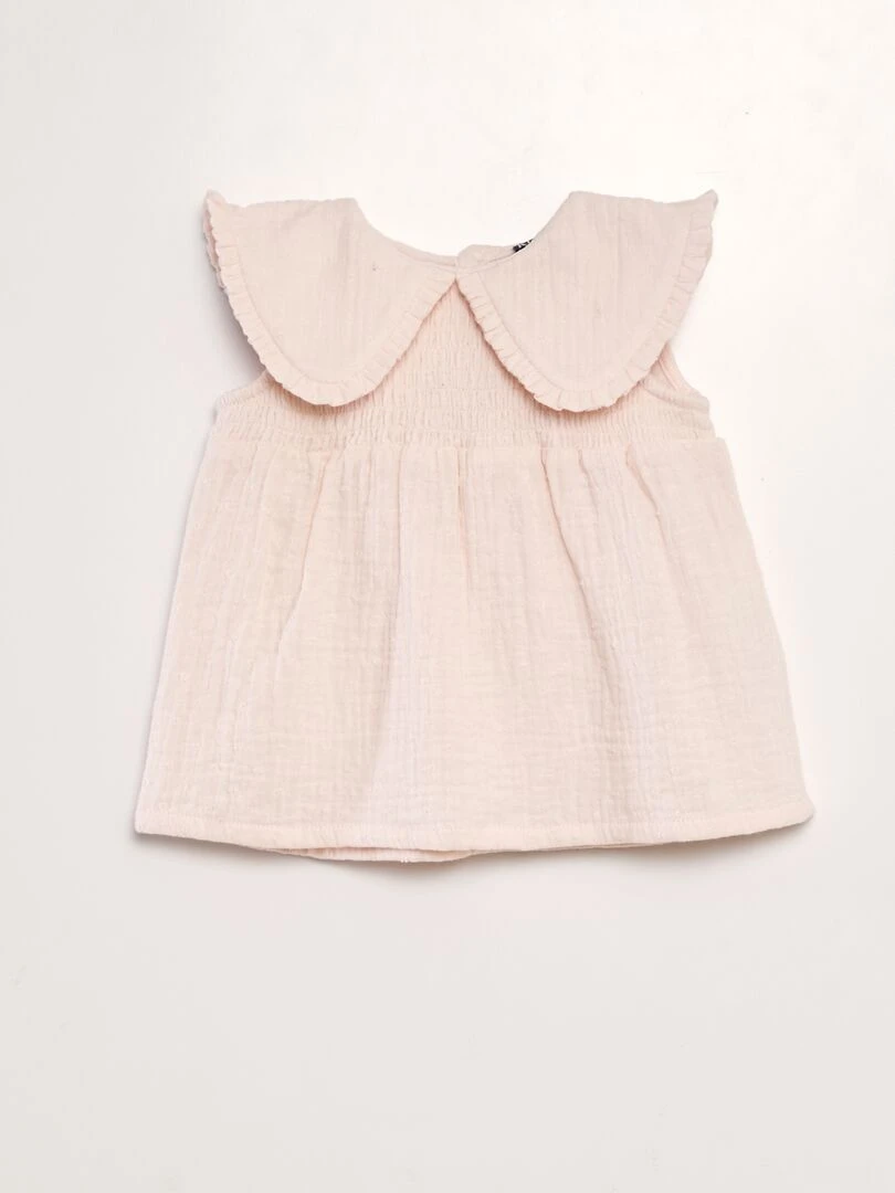 Blouse en gaze de coton avec plumetis Rose