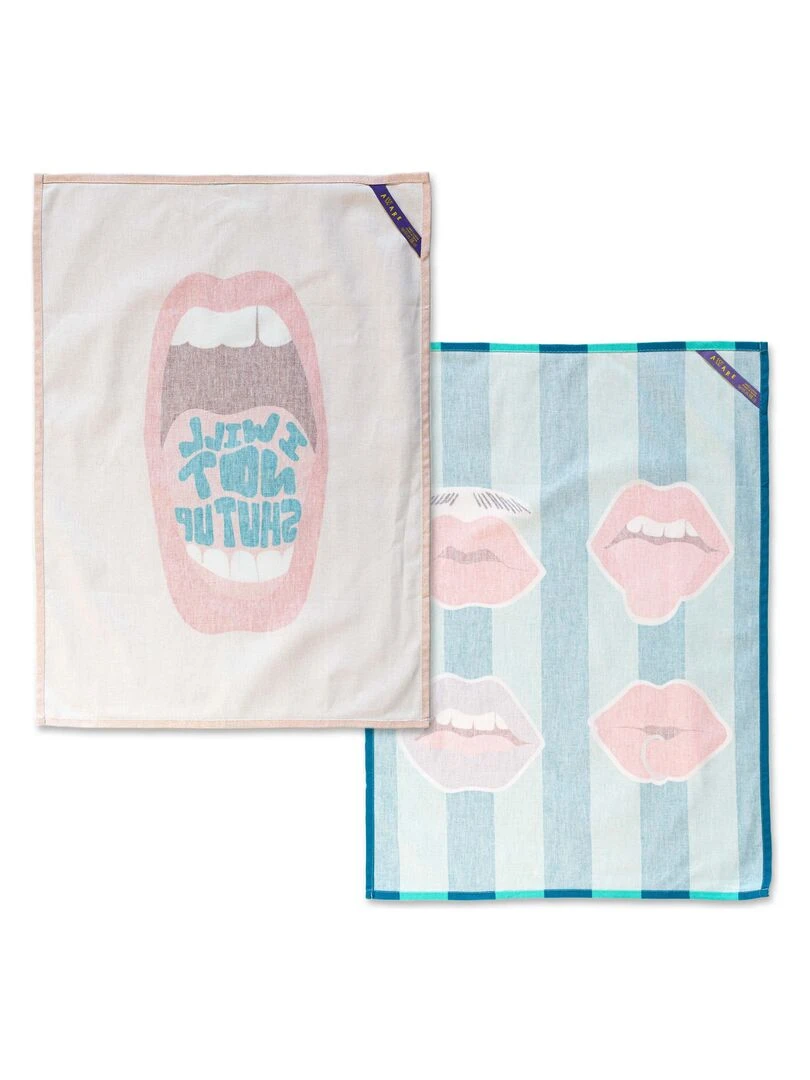 Torchon (2 pièces) Lips "Happyfriday"   Blanc