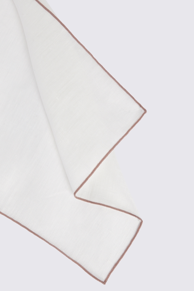 White Linen Pocket Square With Dusty Pink Border Buy Online at Moss