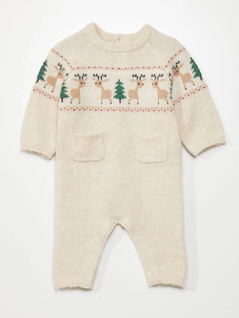 Combinaison en tricot imprimé Noël   Beige
