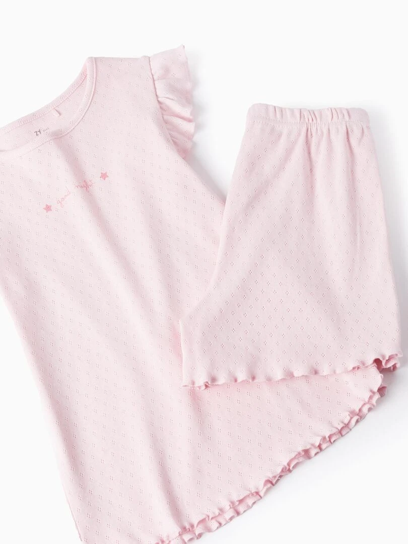 Pyjama En Coton Pointelle Pour Fille 'Good Night' manches courtes   Rose clair