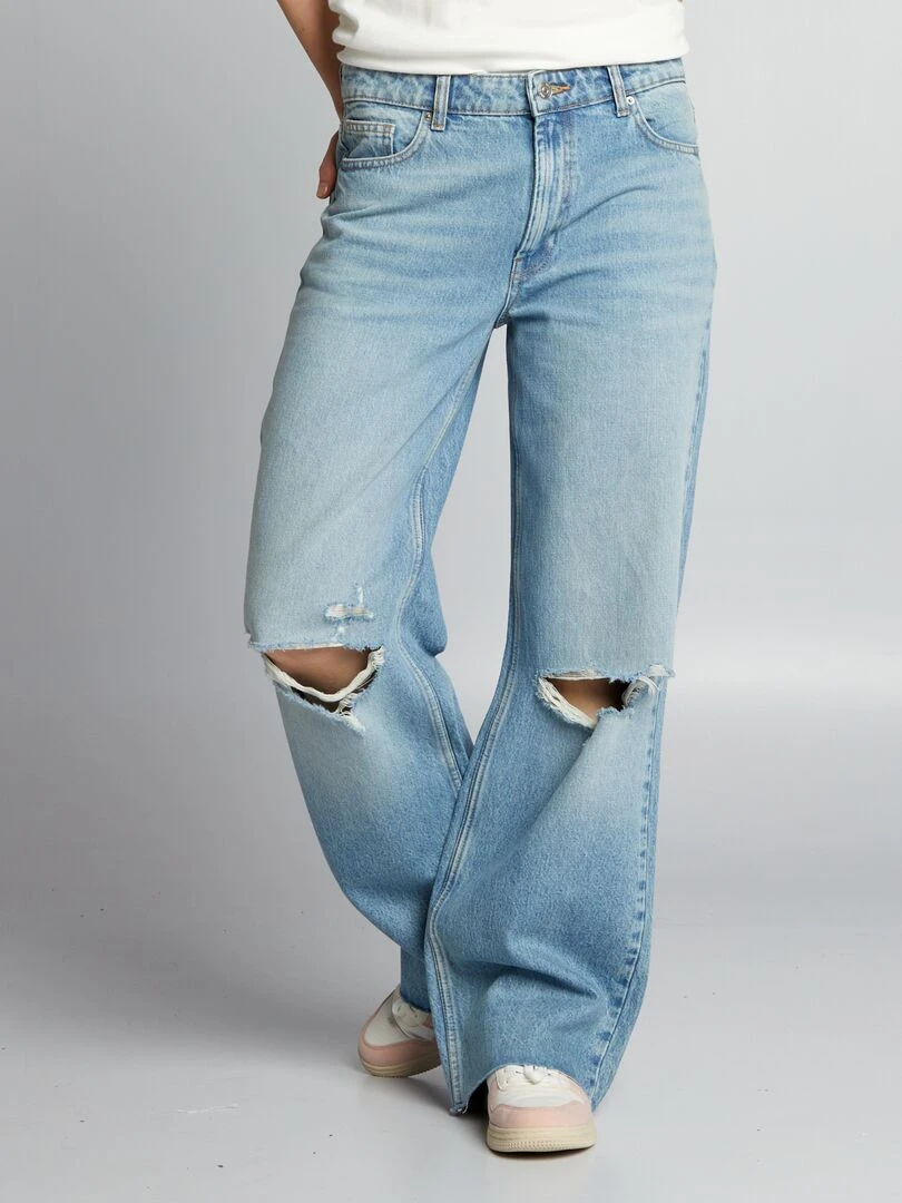 Jean wide leg avec abrasions Bleu