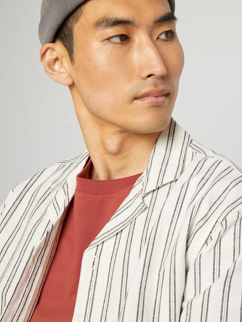 Chemise droite en lin mélangé   Blanc/noir