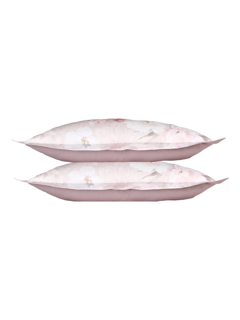 Lot de 2 Taies d'oreiller 50x70 cm satin de coton Gris Rose clair