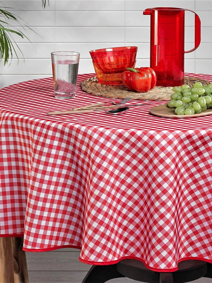 Nappe ronde vichy rouge et blanc   Multicolore