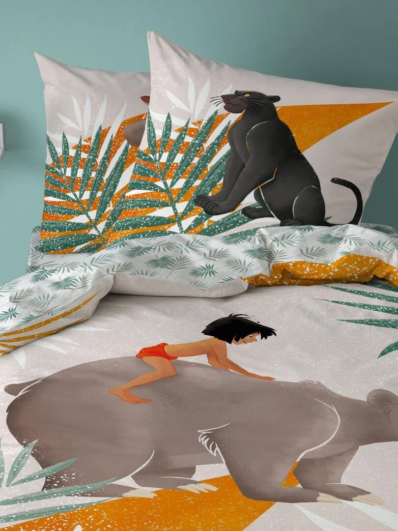 Parure de lit imprimée 100% coton DISNEY HOME LE LIVRE DE LA JUNGLE HAPPY Gris perle
