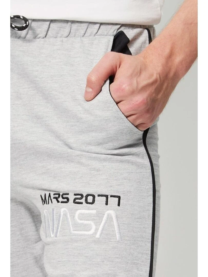 Nasa Bermuda homme imprimé logo en coton Gris